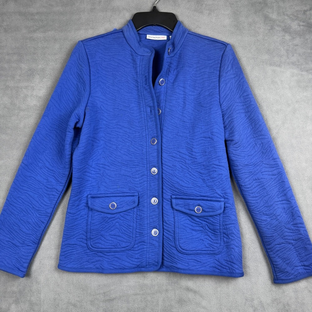 Isaac Mizrahi Live Womens‎ Blue Textured Quilted Button Front Jacket XS Royal